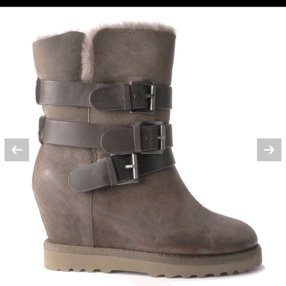 ASH | Full Shearling Lined Suede Wedge Boot |Greige Taupe 8 US NWT 38 EU | NIB - Picture 3 of 7